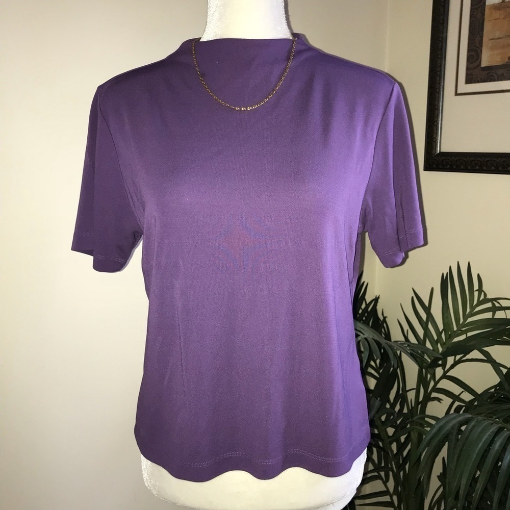 Kasper & Company Mock Neck Career Short Sleeve Top L *